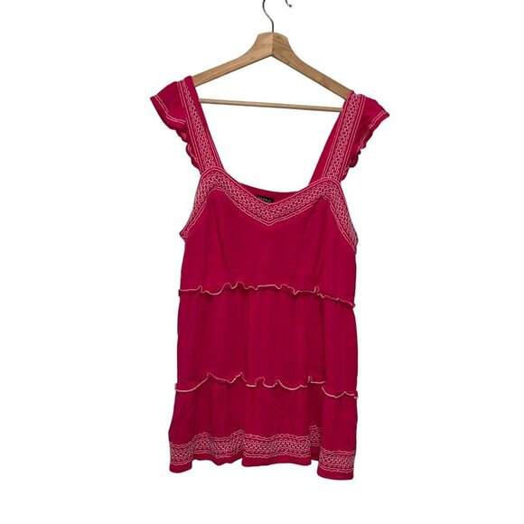 Torrid Babydoll Crinkle Gauze Womens 1x Hot Pink  Boho Embroidered top - Picture 2 of 10